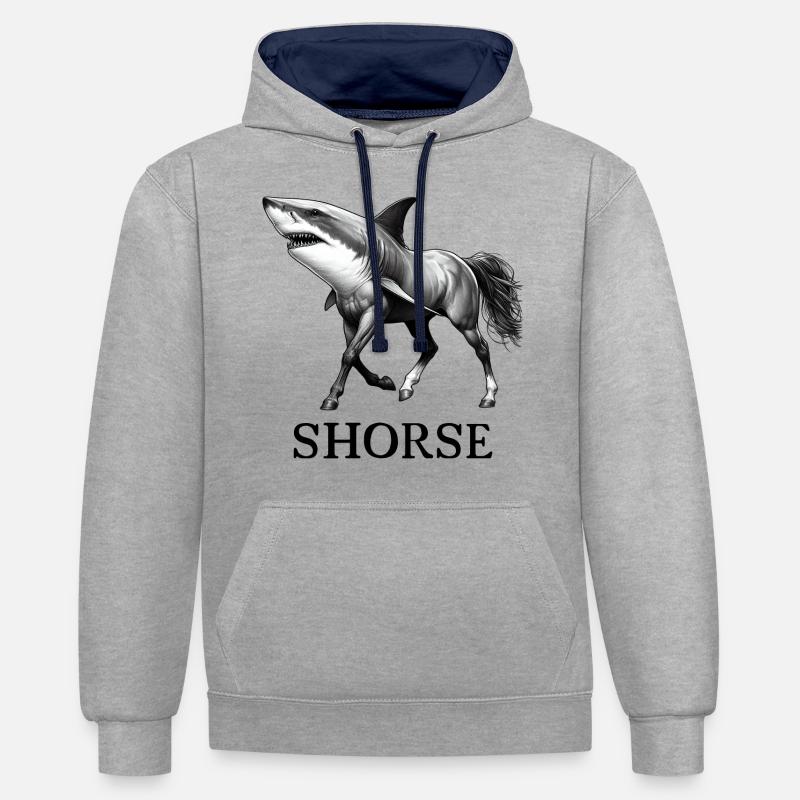 Requin Cheval Cheval - Sweat à capuche contrasté - gris chiné/bleu marine