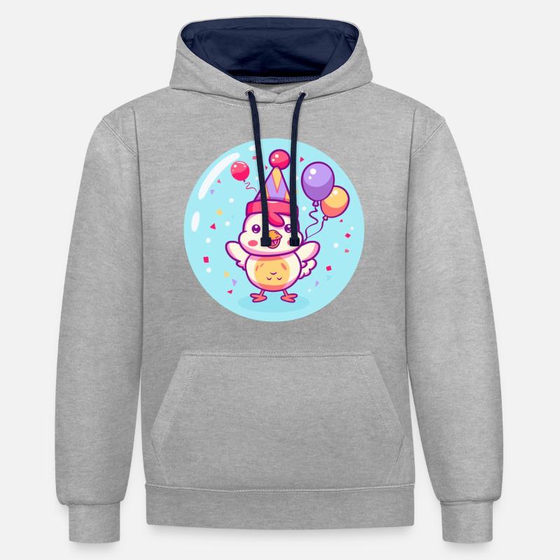 Poulet Anniversaire Bébé - Sweat à capuche contrasté - gris chiné/bleu marine