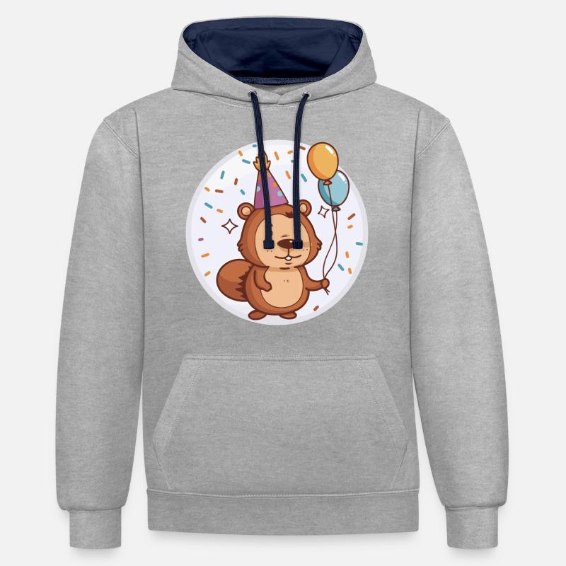 Bébé d’anniversaire de castor - Sweat à capuche contrasté - gris chiné/bleu marine