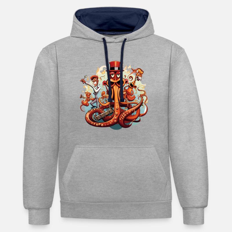 Pieuvre jazzy - Sweat à capuche contrasté - gris chiné/bleu marine