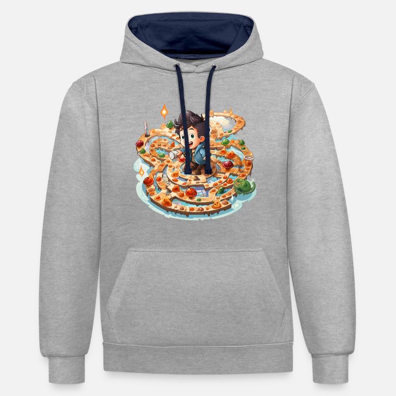Le coureur de labyrinthe - Sweat à capuche contrasté - gris chiné/bleu marine