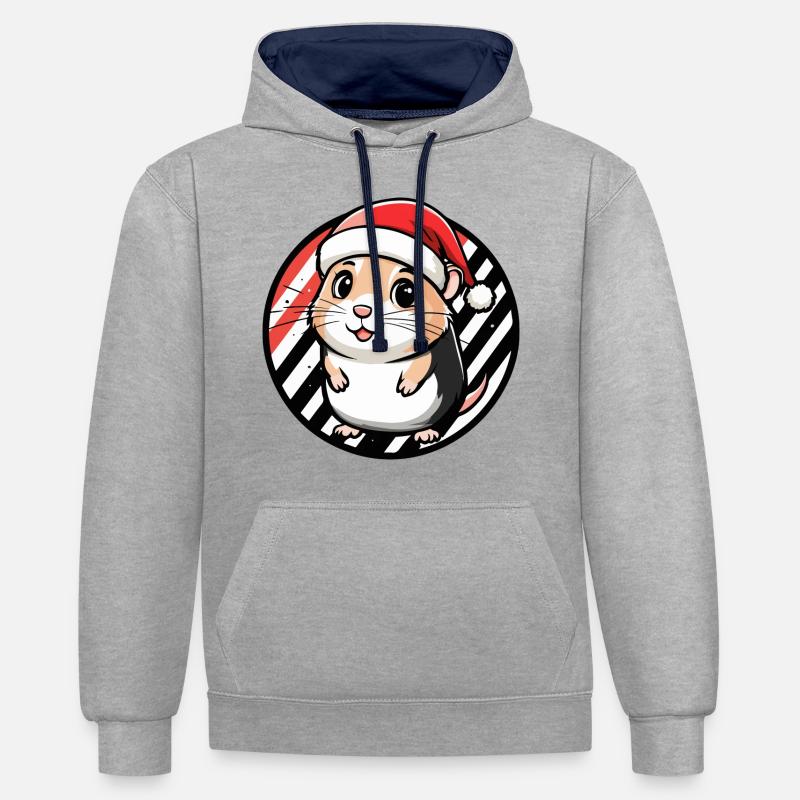 Noël Hamster Noël - Sweat à capuche contrasté - gris chiné/bleu marine