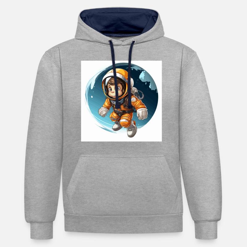 Le primate de l’espace - Sweat à capuche contrasté - gris chiné/bleu marine