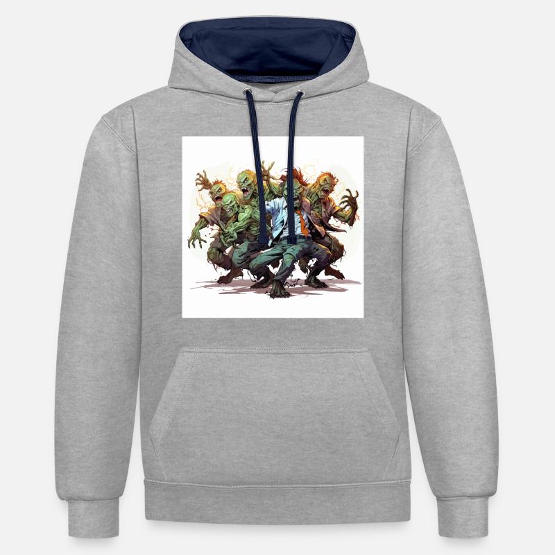 La soirée dansante zombie - Sweat à capuche contrasté - gris chiné/bleu marine