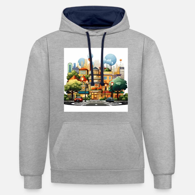 Harmonie d’intersection - Sweat à capuche contrasté - gris chiné/bleu marine