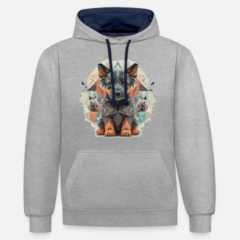 Polygon Berger Chien - Sweat à capuche contrasté - gris chiné/bleu marine