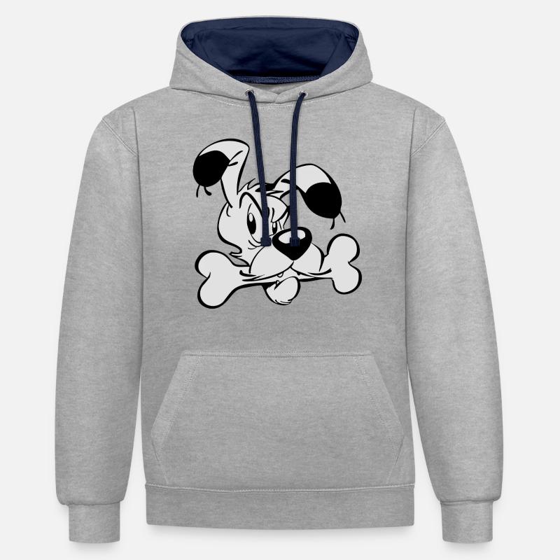 Asterix & Obelix - Idefix mit Knochen - Kontrast-Hoodie - Grau meliert/Navy