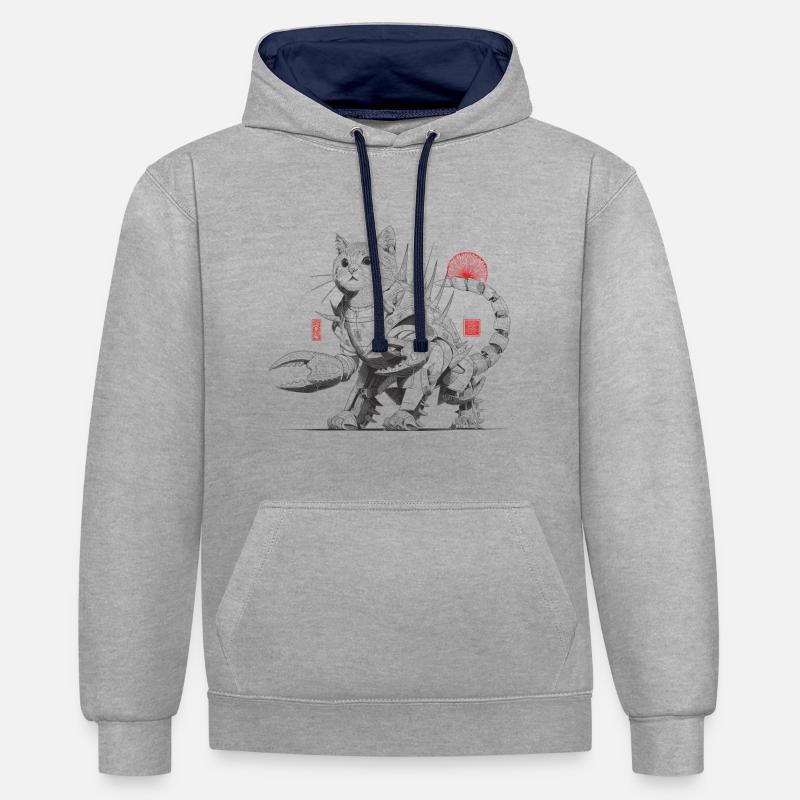 CrabKitty - Sweat à capuche contrasté - gris chiné/bleu marine