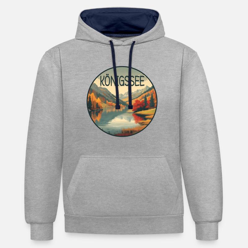Koenigssee retro bergsee - Sweat à capuche contrasté - gris chiné/bleu marine