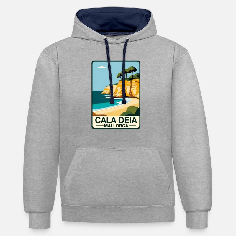 Cala Deia Mallorca - Sweat à capuche contrasté - gris chiné/bleu marine