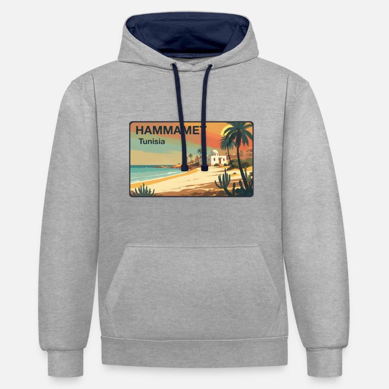Hammamet - Sweat à capuche contrasté - gris chiné/bleu marine