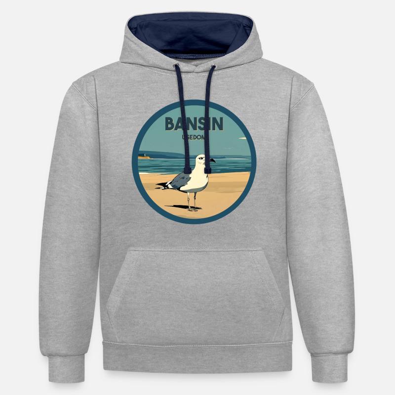 Bansin Moewe - Sweat à capuche contrasté - gris chiné/bleu marine