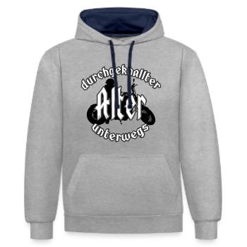 durchgeknallter Alter unterwegs - Kontrast-Hoodie - Grau meliert/Navy - Vorne - Liana (172cm) & Jaron (178cm)