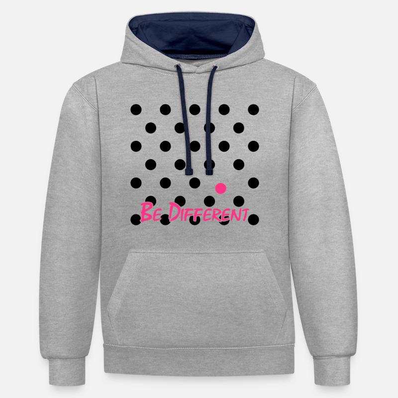 Différents points de polka - Sweat à capuche contrasté - gris chiné/bleu marine