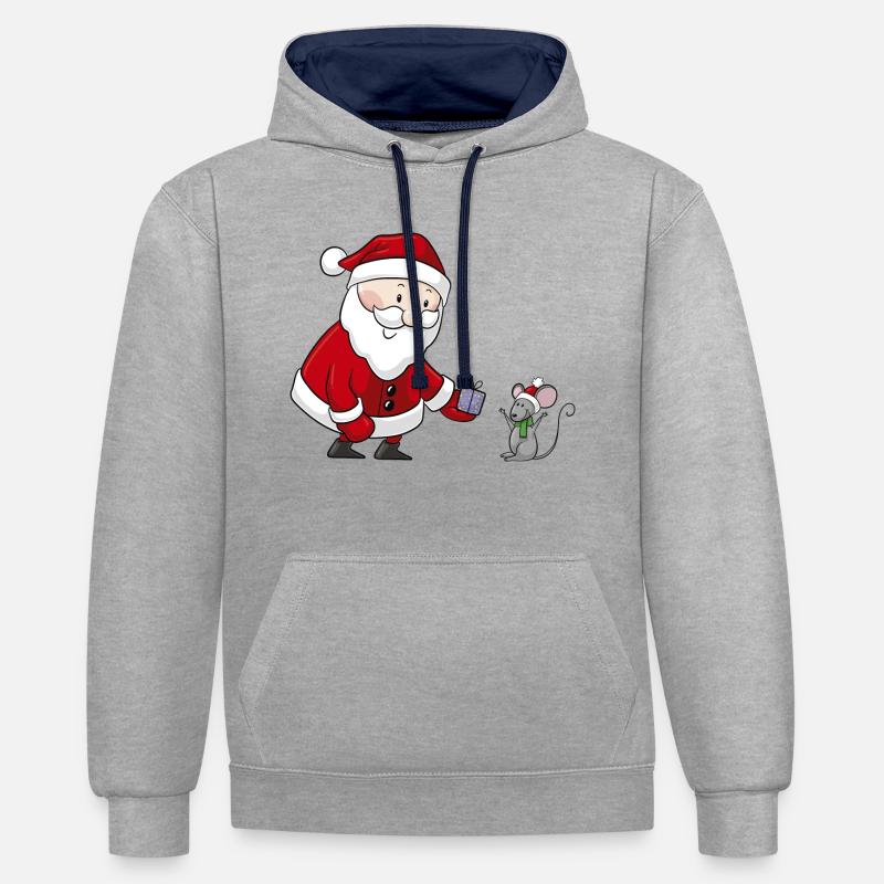 Süßer Comic Weihnachtsmann - Sweat à capuche contrasté - gris chiné/bleu marine