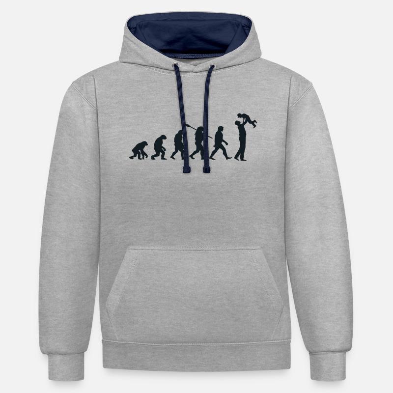 Évolution Darwin pour les Papas 👨‍👧‍👦 - Sweat à capuche contrasté - gris chiné/bleu marine