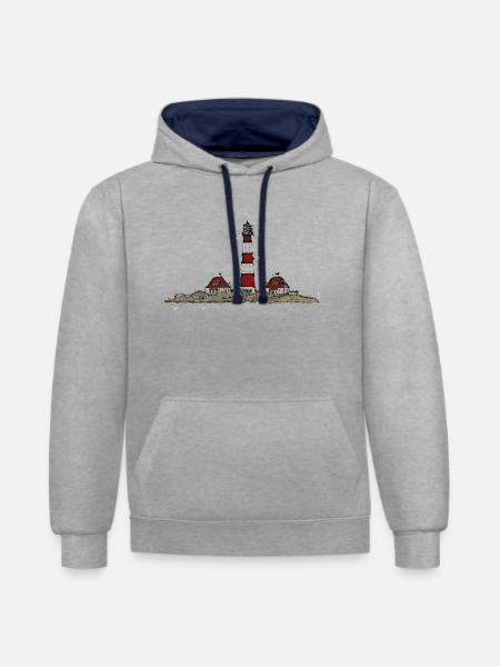 Der Westerhever Leuchtturm mal anders - Kontrast-Hoodie - Grau meliert/Navy