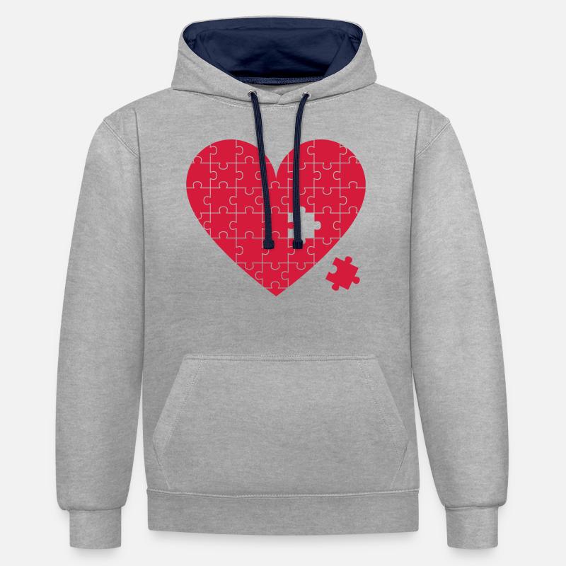 cœur - Sweat à capuche contrasté - gris chiné/bleu marine