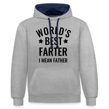 Meilleur papa world best Farter i mean father - Sweat à capuche contrasté - gris chiné/bleu marine - Devant - Liana (172cm) & Jaron (178cm)