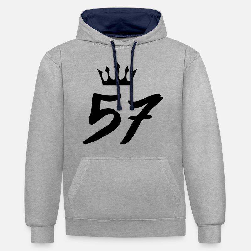57 Couronne de numéro - Sweat à capuche contrasté - gris chiné/bleu marine