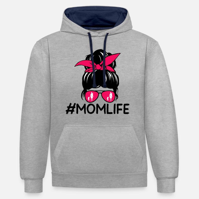 Mutterleben - Kontrast-Hoodie - Grau meliert/Navy