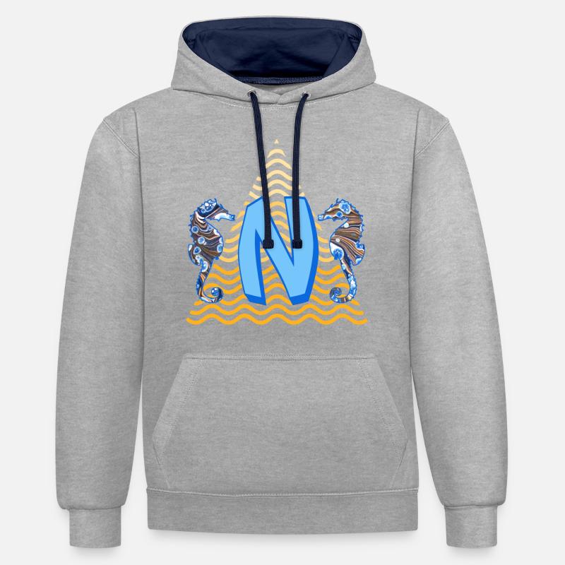 seepferdchen e 262 n - Kontrast-Hoodie - Grau meliert/Navy