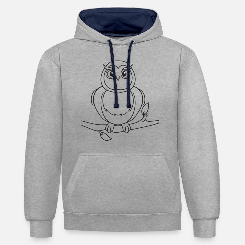 Eule, Vogel, Geschenk, Geschenkidee - Kontrast-Hoodie - Grau meliert/Navy