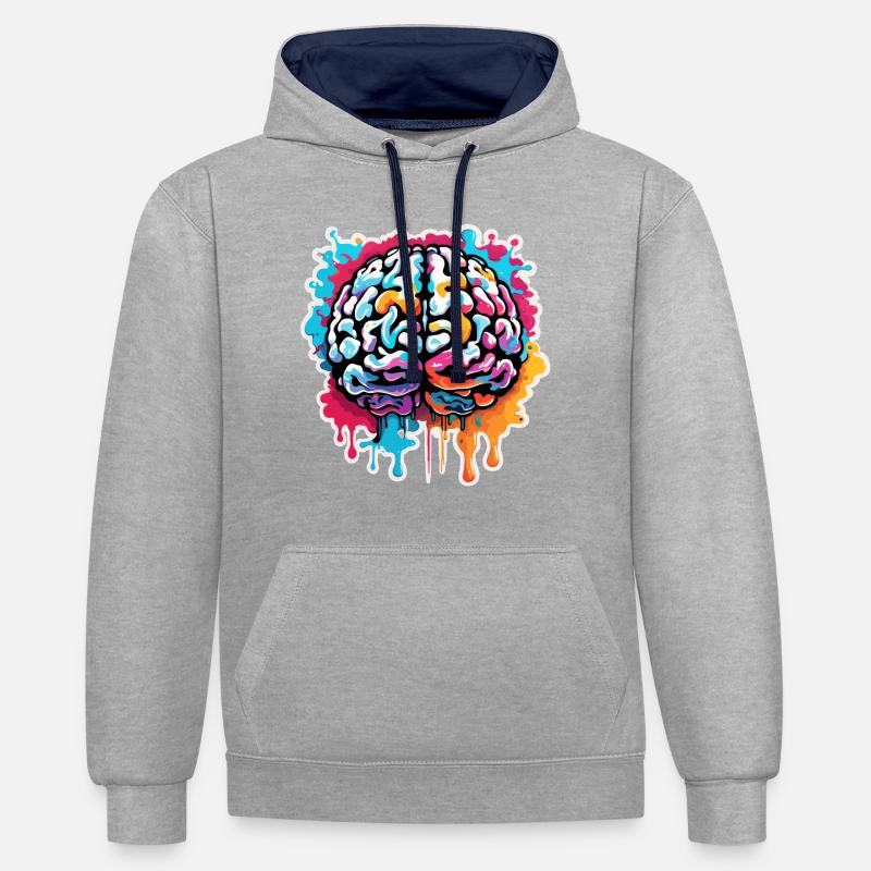 Brain / Knowledge / Intelligence / Clever / Thinking - Contrast hoodie - heather grey/navy