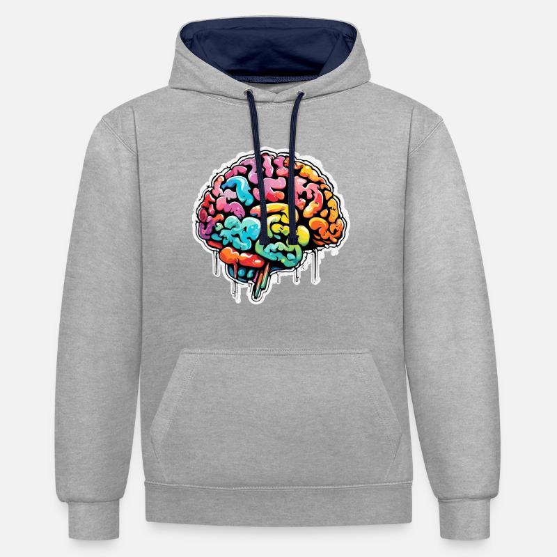 Brain / Knowledge / Intelligence / Clever / Thinking - Contrast hoodie - heather grey/navy