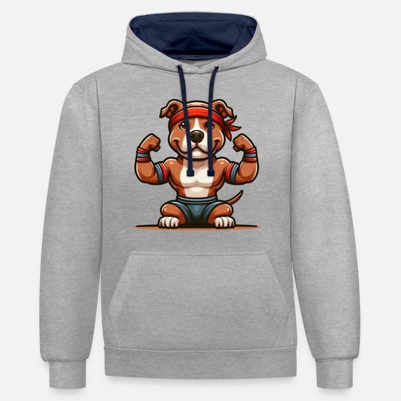 Pitbull Der Bodybuilder - Kontrast-Hoodie - Grau meliert/Navy