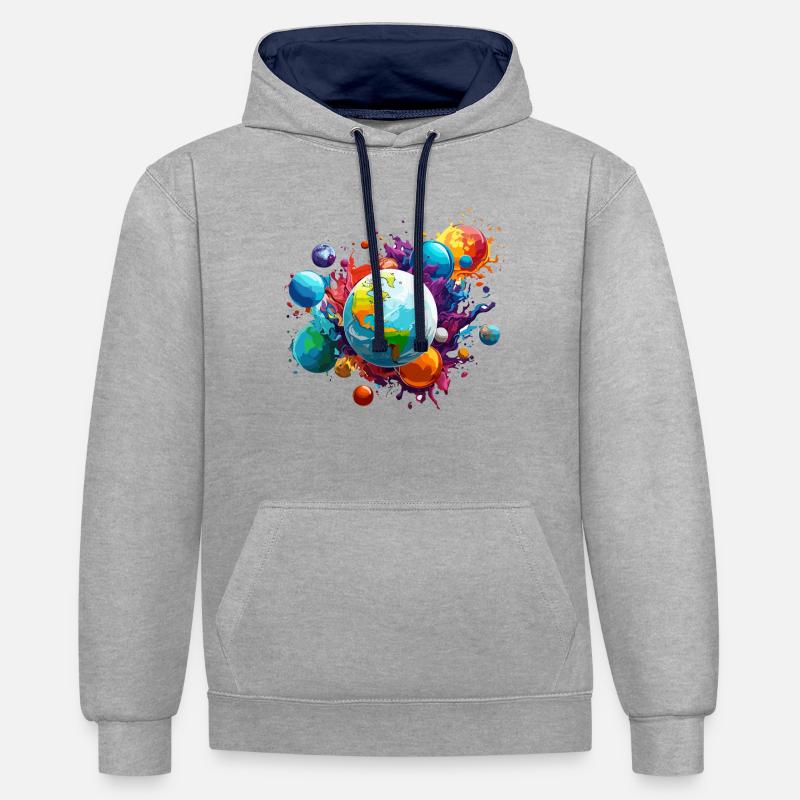 Planets / Solar System / Space / Galaxy - Contrast hoodie - heather grey/navy