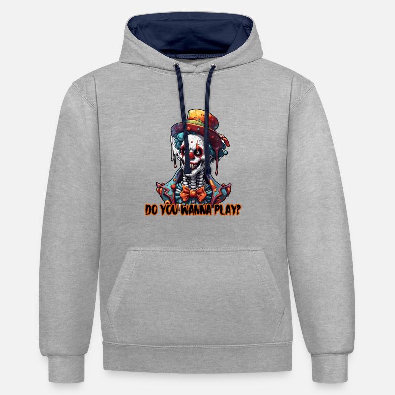 Clown / Cirque / Carnaval / Carnaval / Ludique - Sweat à capuche contrasté - gris chiné/bleu marine