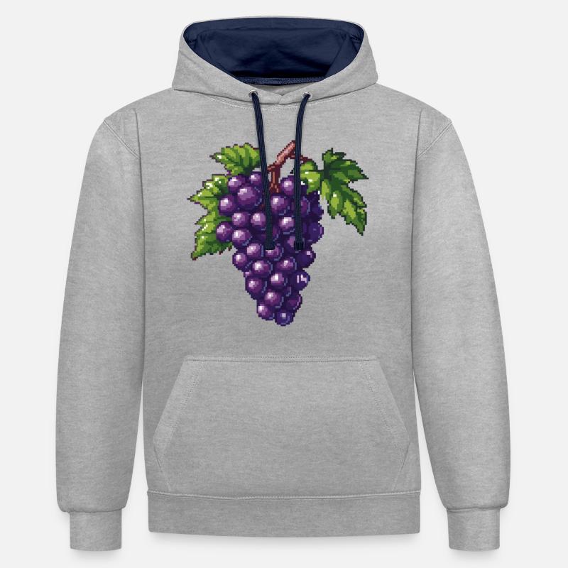 Raisin Icône Pixel - Sweat à capuche contrasté - gris chiné/bleu marine