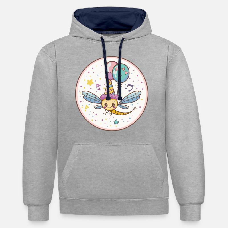 Libellule Anniversaire Bébé - Sweat à capuche contrasté - gris chiné/bleu marine
