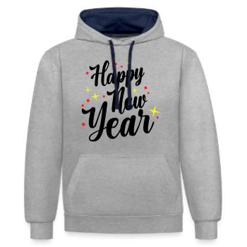 Happy New Year Silvester - Kontrast-Hoodie - Grau meliert/Navy - Vorne - Liana (172cm) & Jaron (178cm)