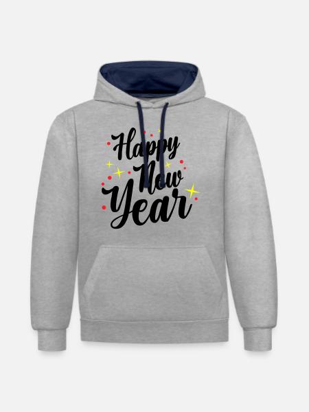 Happy New Year Silvester - Kontrast-Hoodie - Grau meliert/Navy