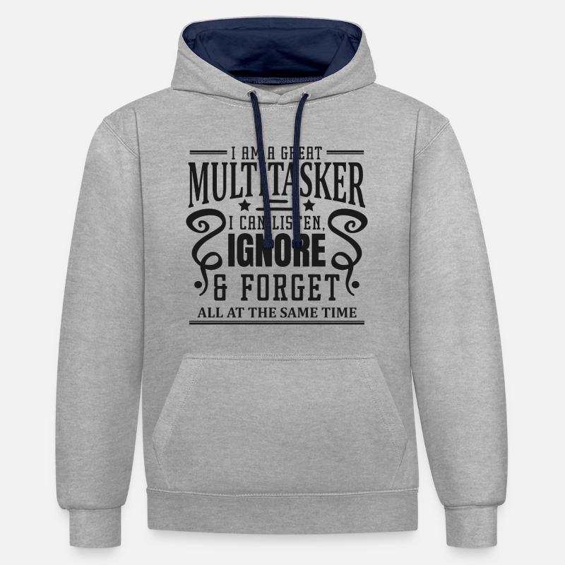 Multitâche : écouter, ignorer et oublier - Sweat à capuche contrasté - gris chiné/bleu marine