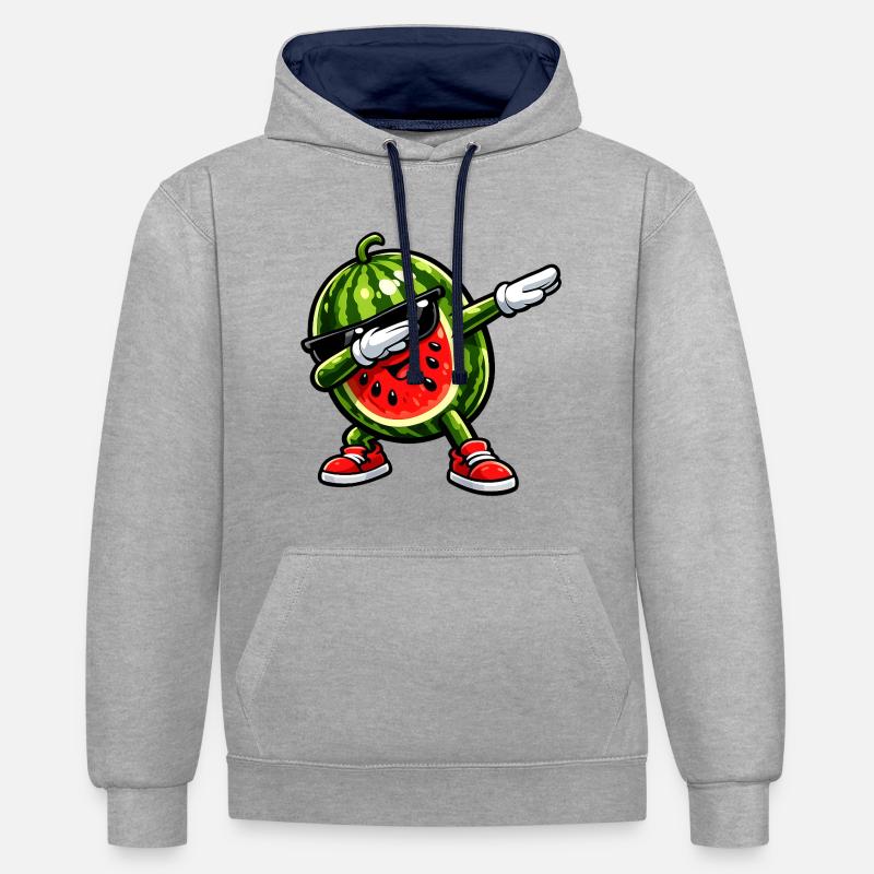 Tamponnement de pastèque - Sweat à capuche contrasté - gris chiné/bleu marine