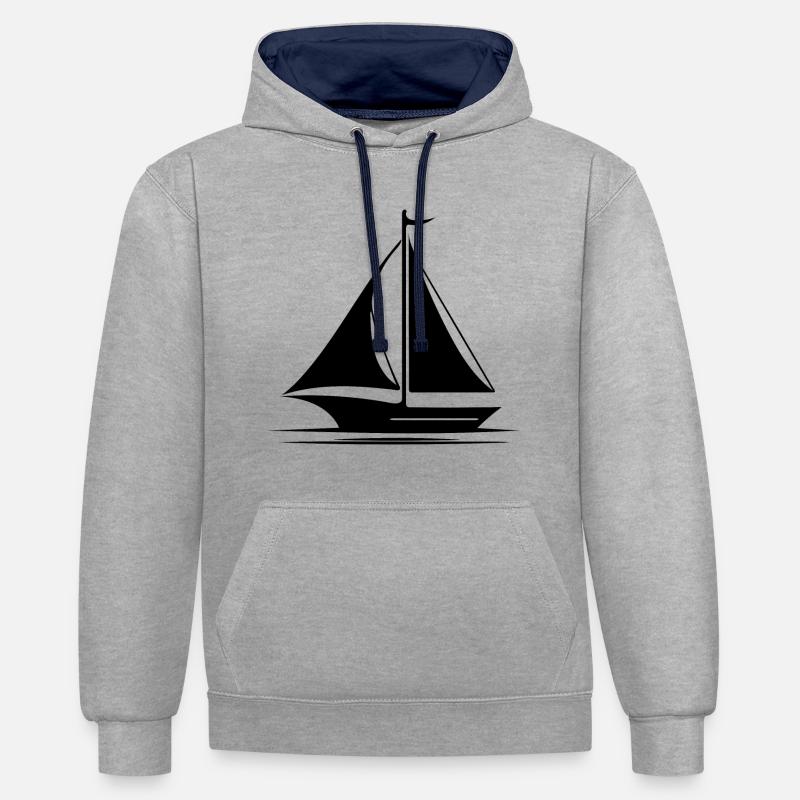 Élégant voilier à voiles déployées - Sweat à capuche contrasté - gris chiné/bleu marine