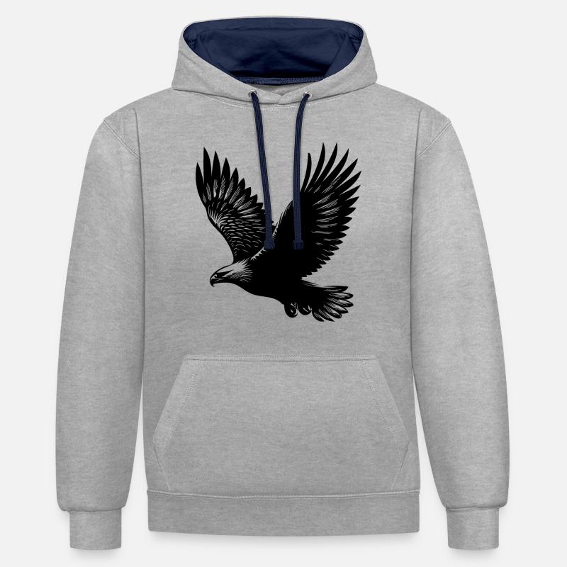 Aigle élégant sur d’immenses ailes - Sweat à capuche contrasté - gris chiné/bleu marine