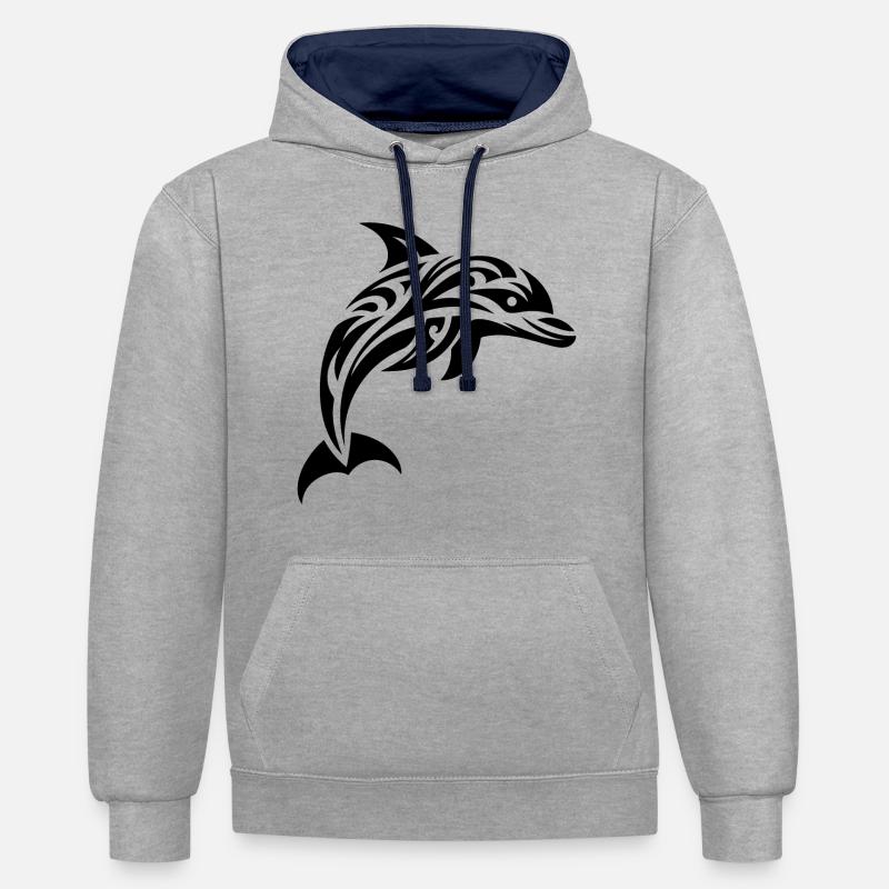 Springender süßer Tattoo Delfin - Kontrast-Hoodie - Grau meliert/Navy