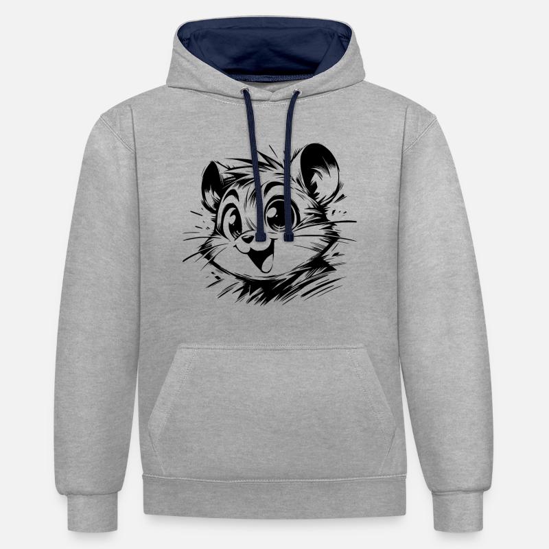 Dessins de hamster d’enfants joyeux - Sweat à capuche contrasté - gris chiné/bleu marine