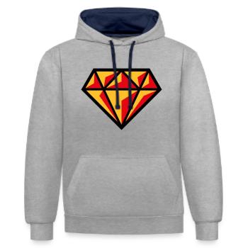 Diamant (Edelstein Brillant Symbol / POS Red 3C) - Kontrast-Hoodie - Grau meliert/Navy - Vorne - Liana (172cm) & Jaron (178cm)