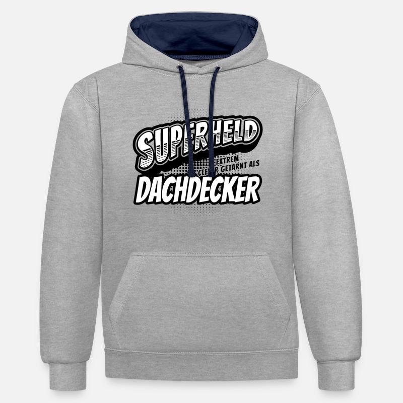 Superheld, clever getarnt als Dachdecker - Kontrast-Hoodie - Grau meliert/Navy