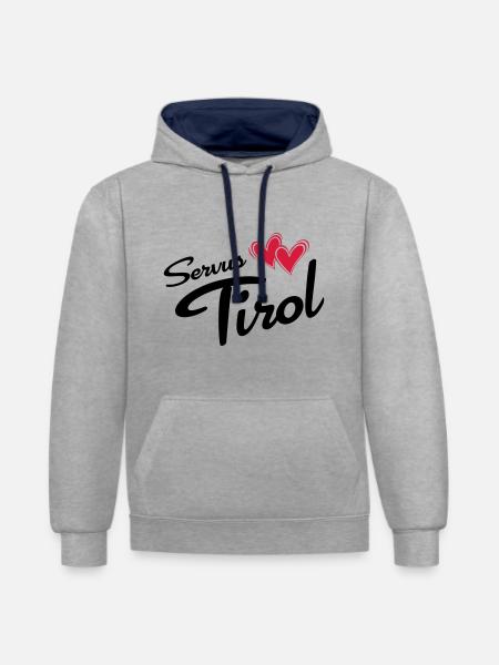 Servus Tyrol with double heart - Contrast hoodie - heather grey/navy