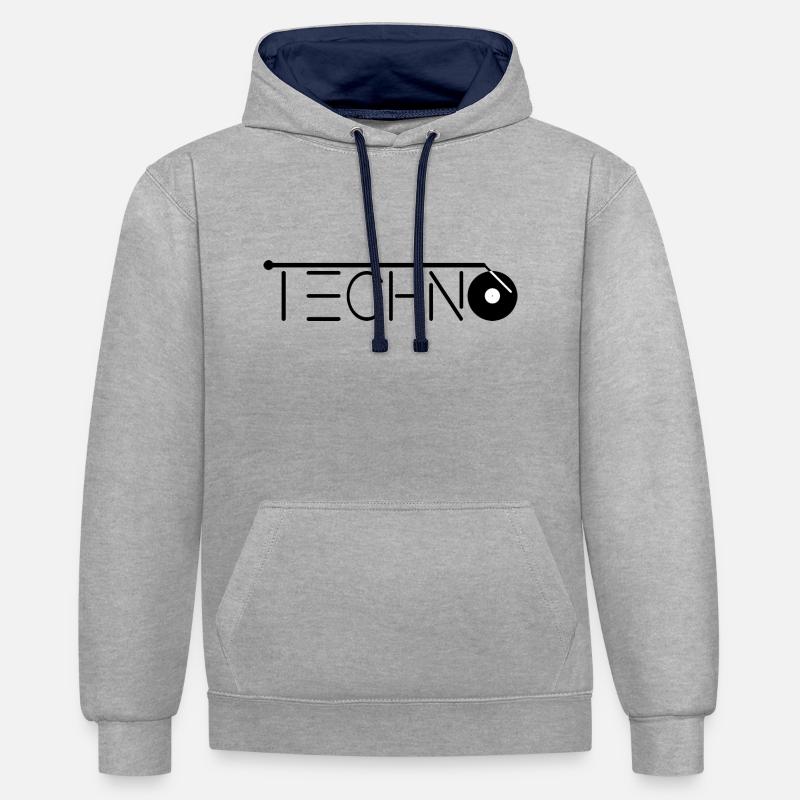Techno - Sweat à capuche contrasté - gris chiné/bleu marine