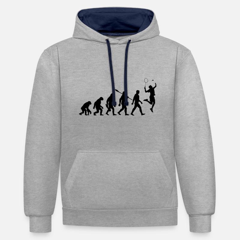Evolution - Badminton - Sport - Sweat à capuche contrasté - gris chiné/bleu marine