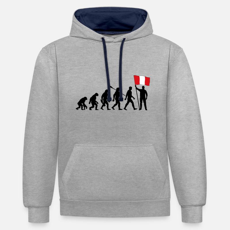 Peru - Evolution - Flagge - Nation - Kontrast-Hoodie - Grau meliert/Navy