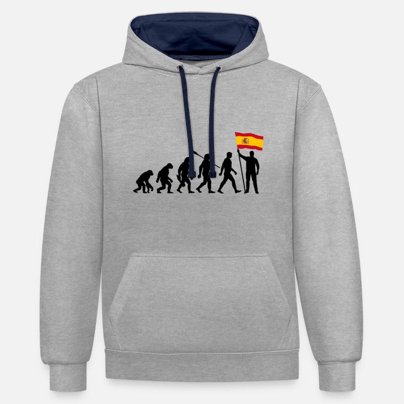 Spanien - Evolution - Flagge - Nation - Kontrast-Hoodie - Grau meliert/Navy