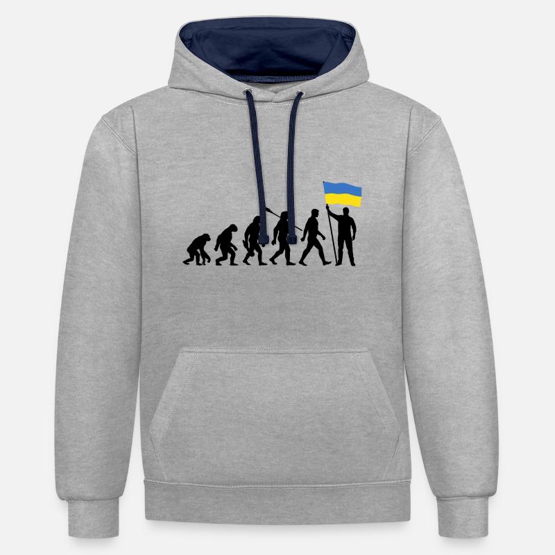 Ukraine - Evolution - Drapeau - Nation - Sweat à capuche contrasté - gris chiné/bleu marine